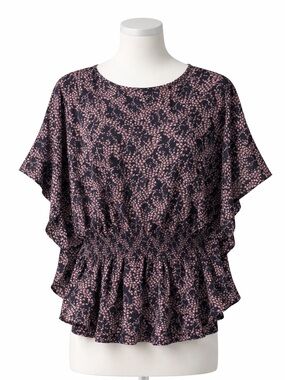 Forever 21 Navy and Pink Patterned Blouse